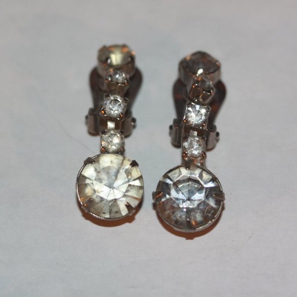 Vintage SET Necklace and Earrings Rhinestone Silvertone - Picture 3 of 5